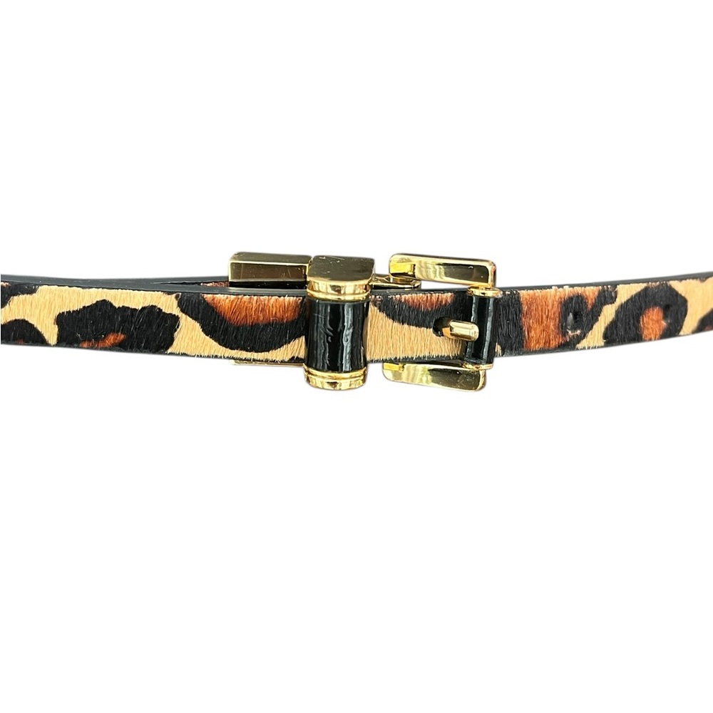 Michael Kors Leopard Skinny Belt in Calf Hair Gold Tone Buckle Size 39.5” - Picture 3 of 9